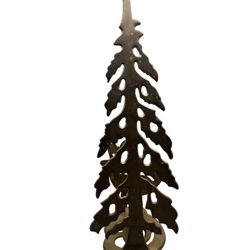 Vintage Brass Deer‎ and Tree  Christmas Candle Holder rustic decor patina